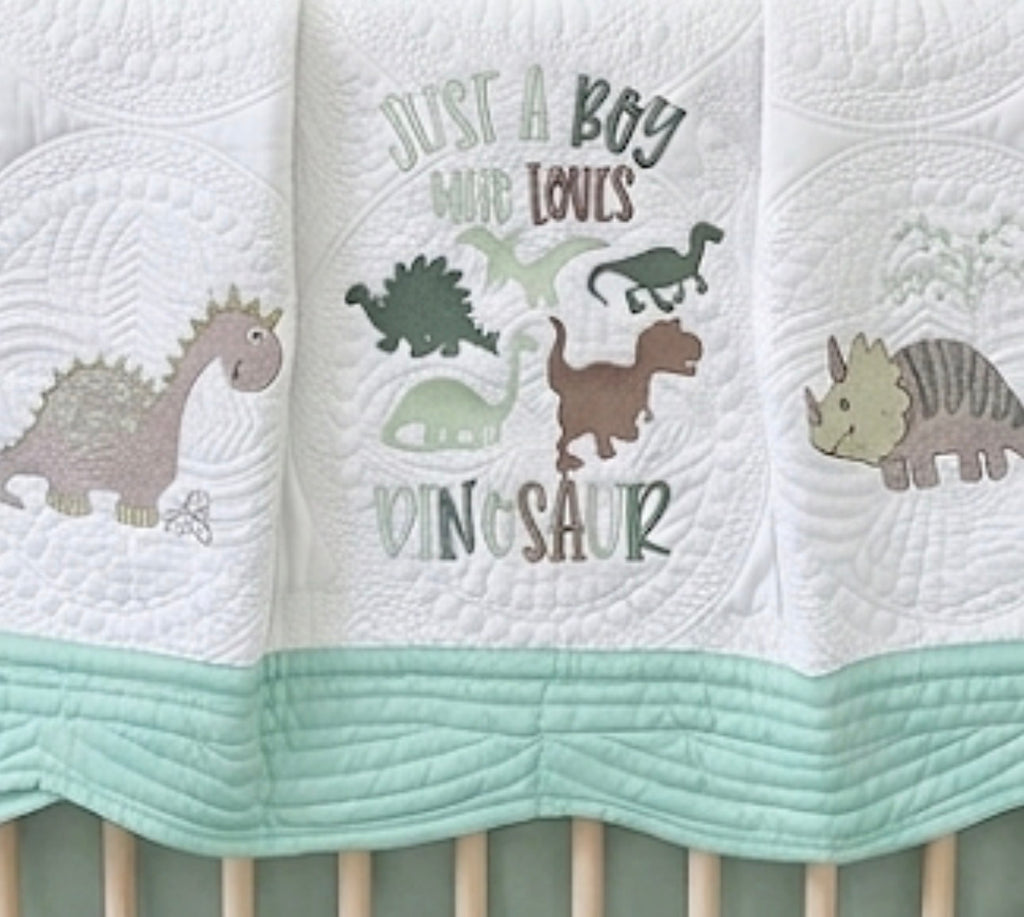 Custom Embroidered Dinosaur Heirloom Quilt 35x46