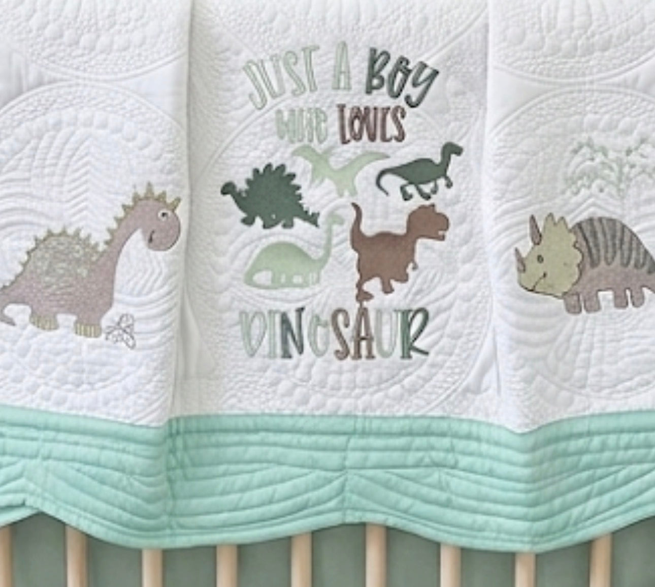 Custom Embroidered Dinosaur Heirloom Quilt 35x46