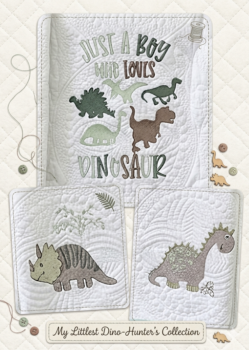 Custom Embroidered Dinosaur Heirloom Quilt 35x46
