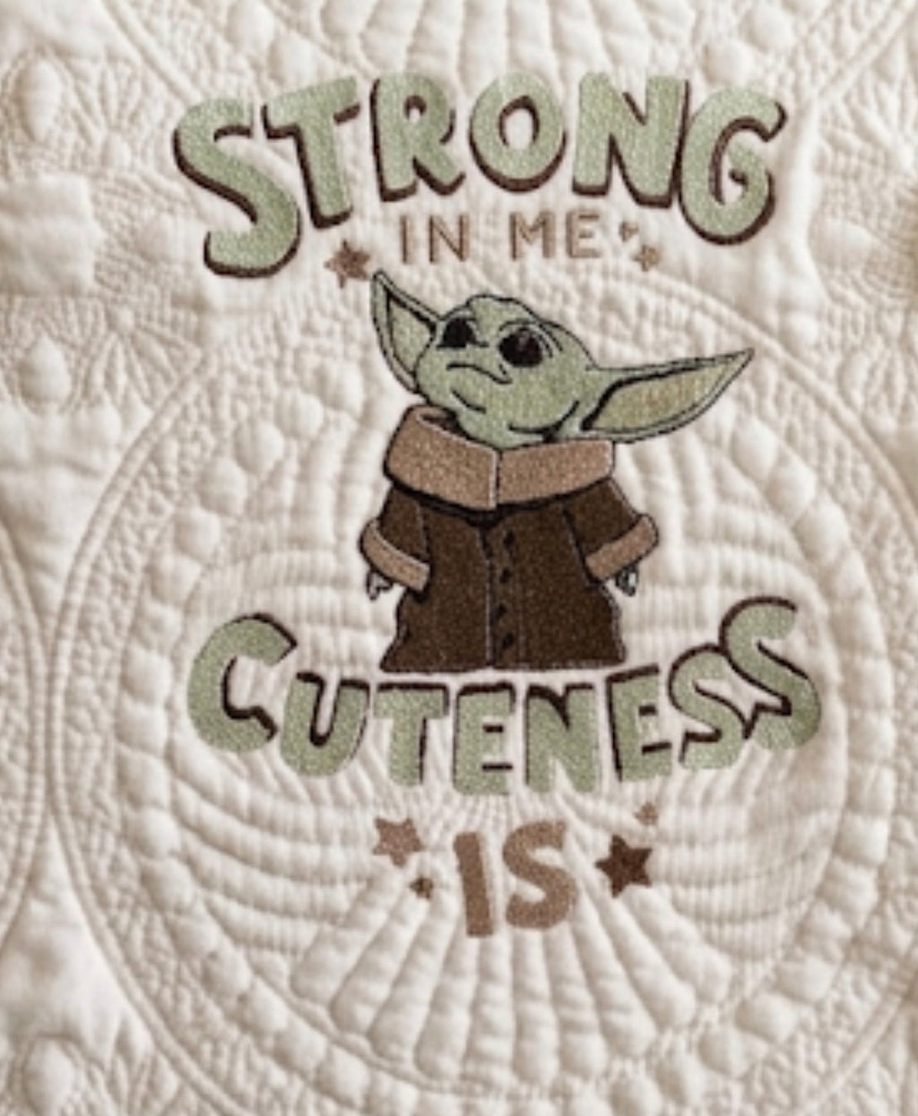 Custom Embroidered STRONG In ME CUTENESS IS Baby Yoda quilt