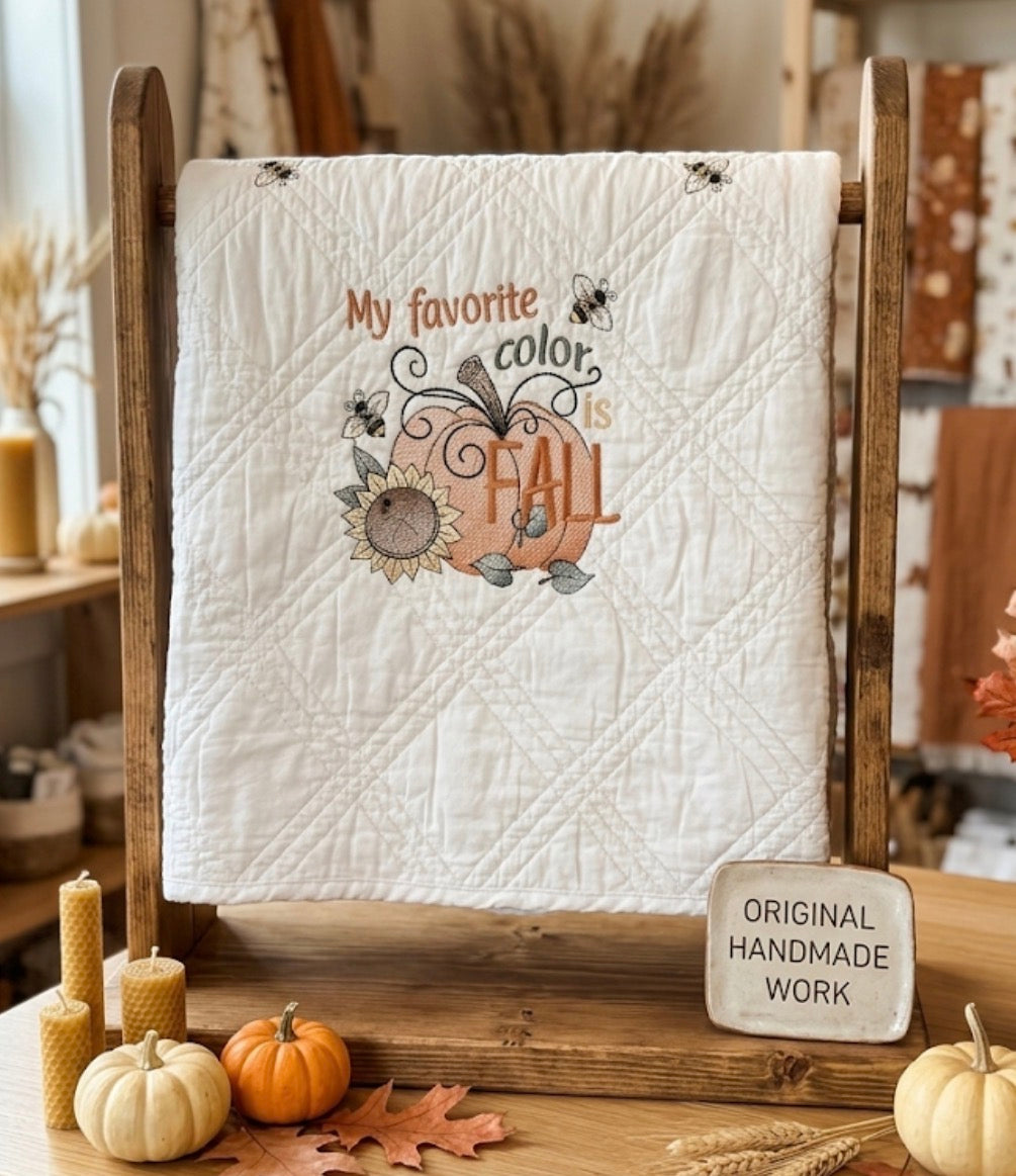 My Favorite Color Is FALL custom embroidered quilt