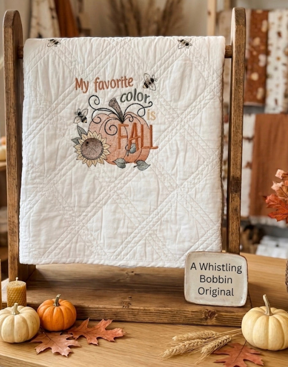 Custom Embroidered MY FAVORITE COLOR IS FALL quilt 50x60