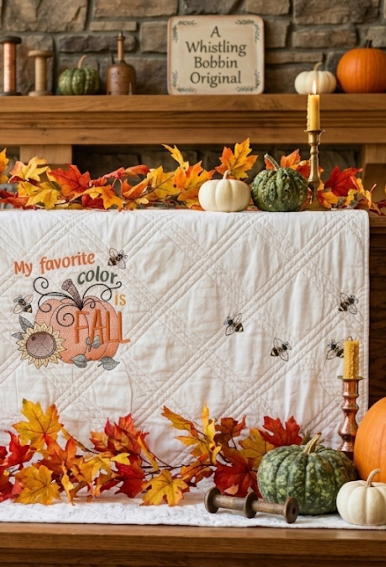 Custom Embroidered MY FAVORITE COLOR IS FALL quilt 50x60