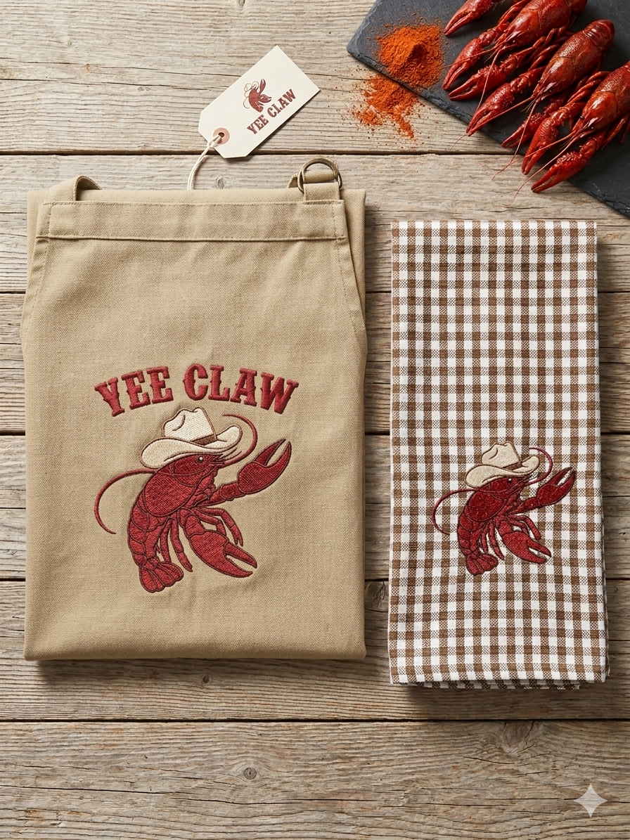 Yes Claw, Cowboy Crawfish Apron and hand towel  Set