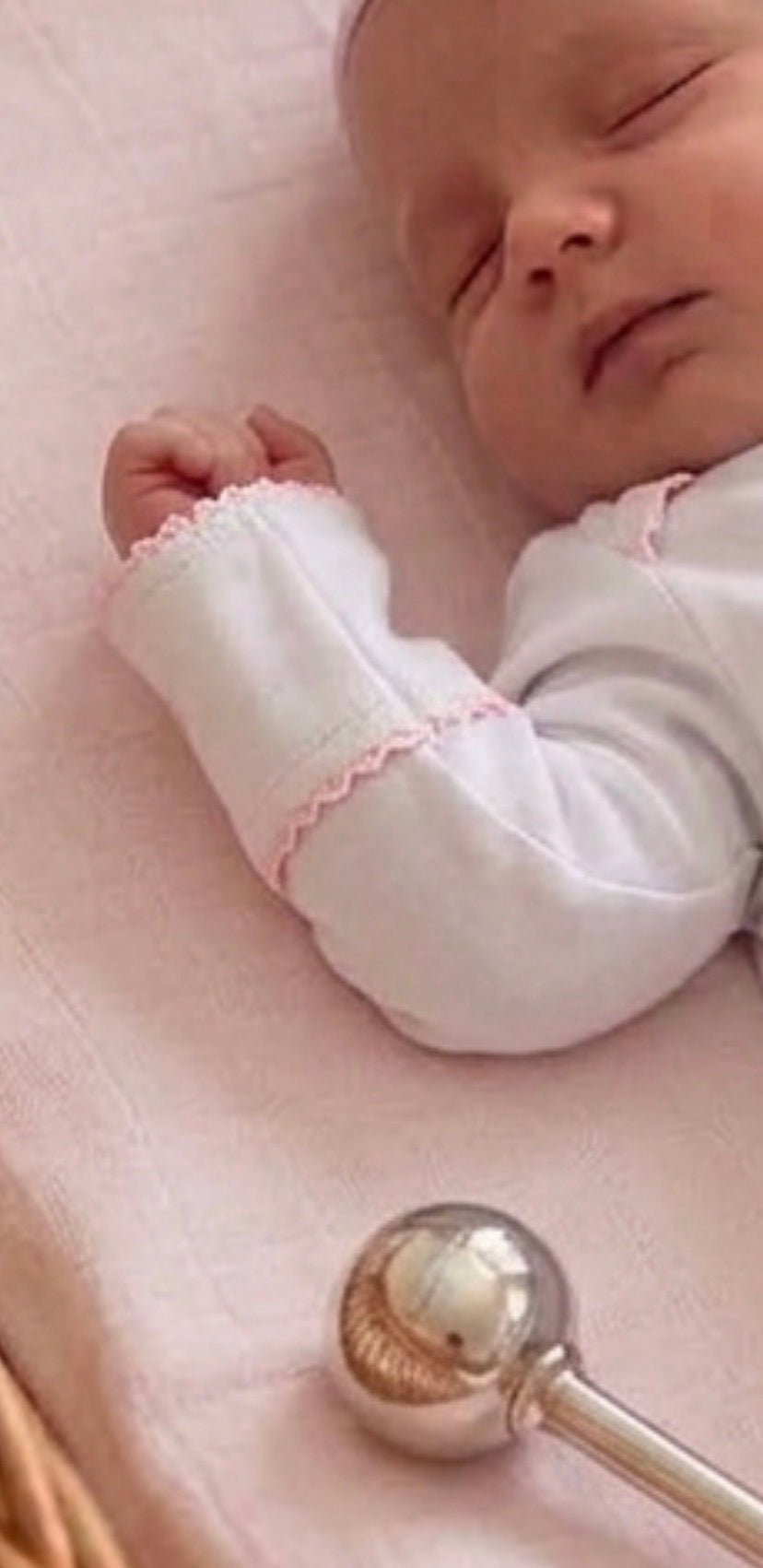 Wholesale Picot Trim Newborn Sleeper White/ Pink