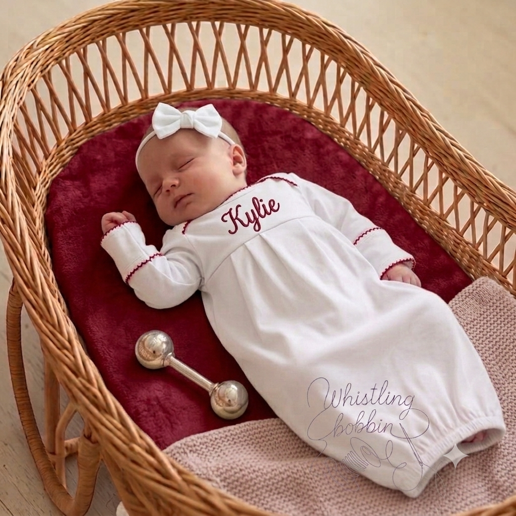 Wholesale Picot Trim Newborn Sleeper White / Red