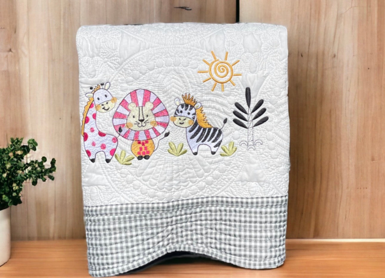 Custom Embroidered Wild Safari Heirloom Quilt 35x46
