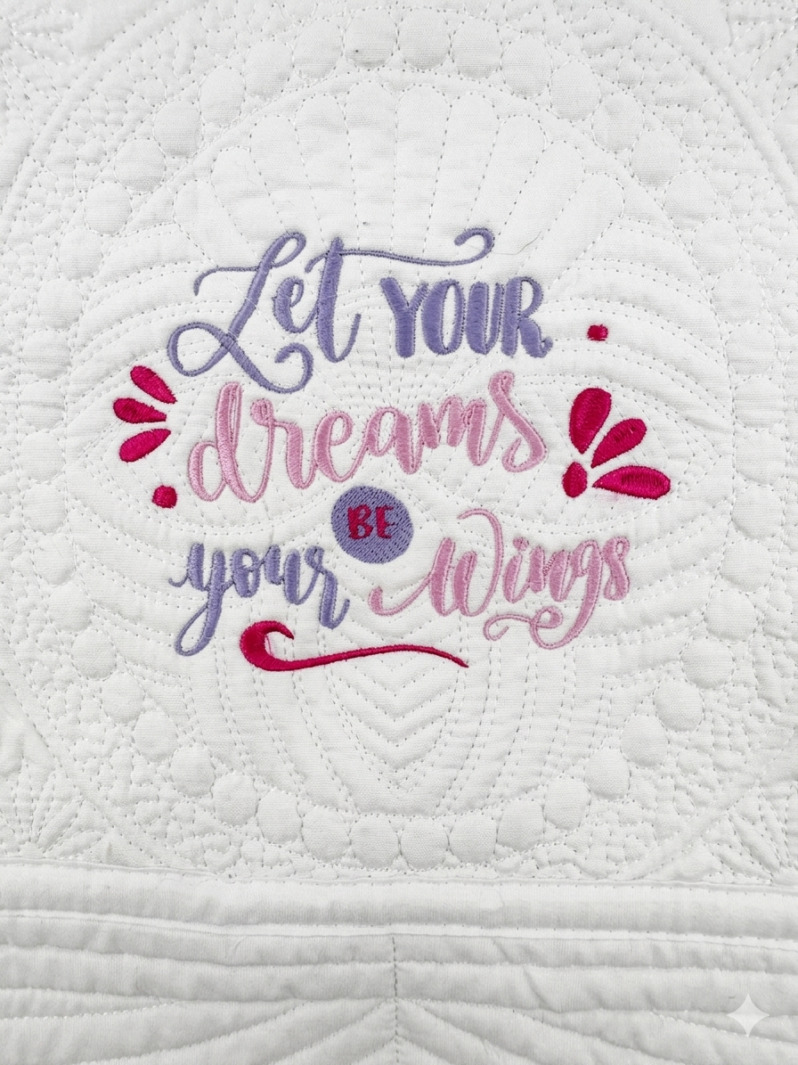 Custom Embroidered Let Your Dreams Be Your Wings Heirloom Quilt