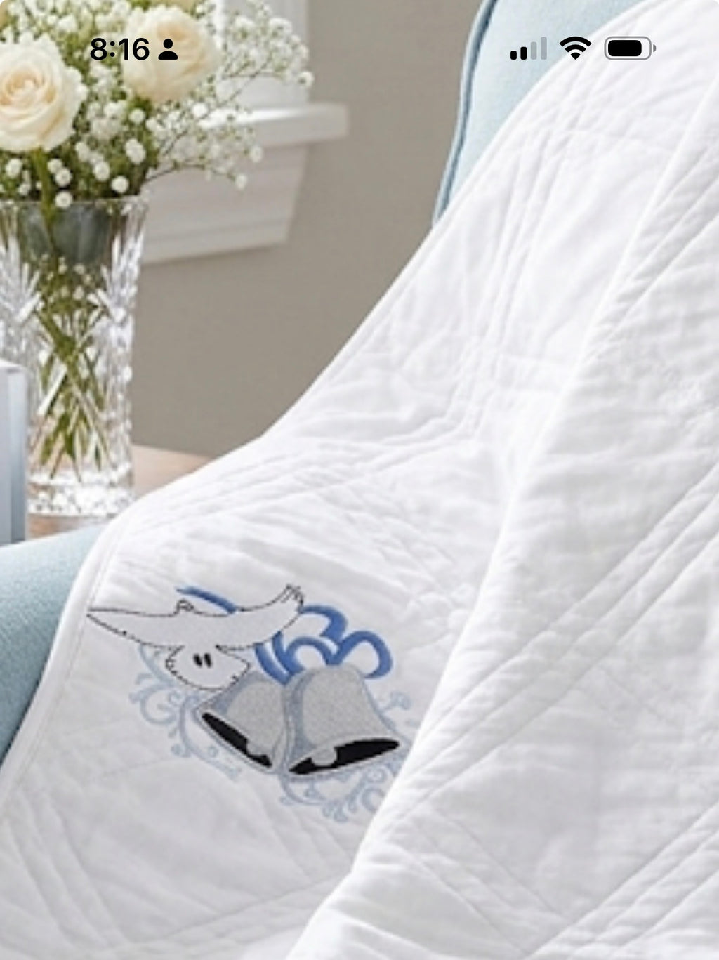 Custom Embroidered Wedding Quilt 50x60