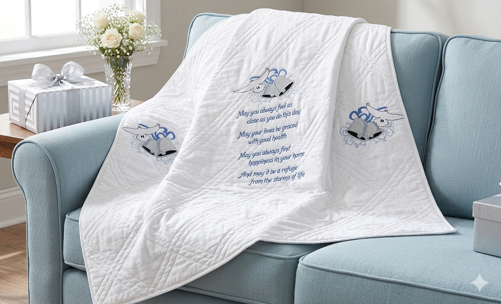 Custom Embroidered Wedding Quilt 50x60