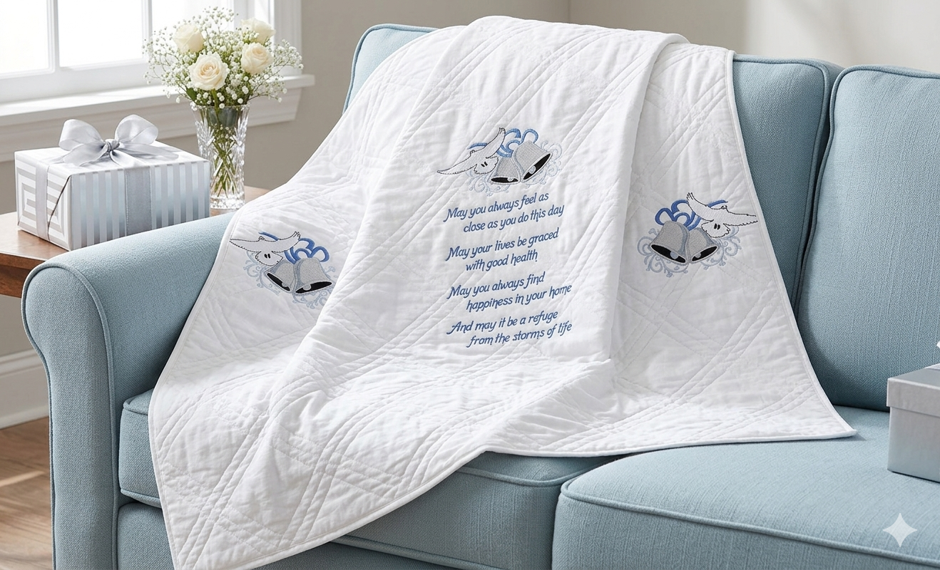 Custom Embroidered Wedding Quilt 50x60