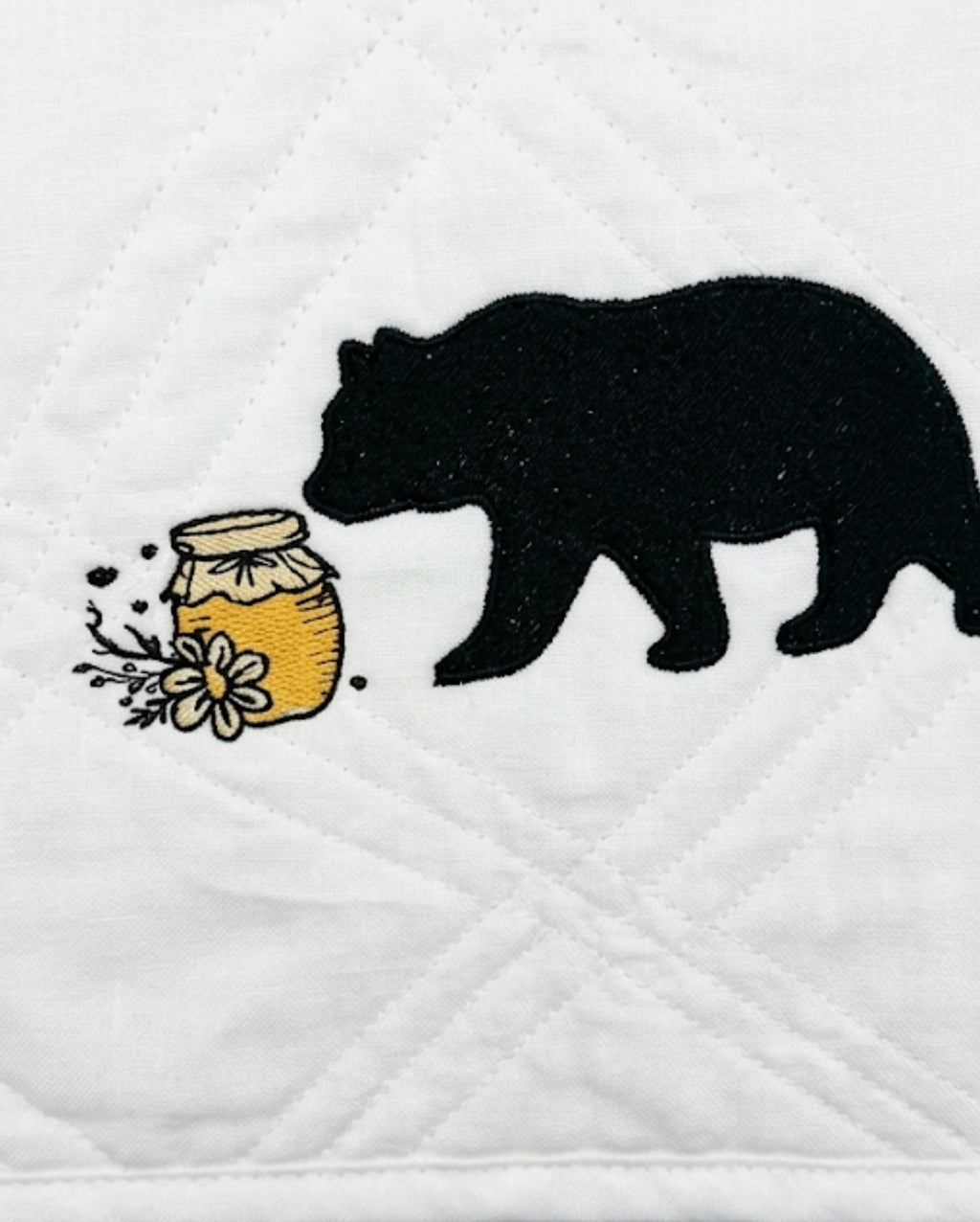 Custom Embroidered AN OLD BEAR AND HIS HONEY LIVE HERE quilt 50x60