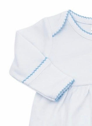 Wholesale Picot Trim Newborn Sleeper White / Blue