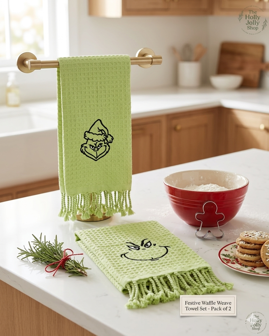 Custom Embroidered Dish Towel set Mr Grinch