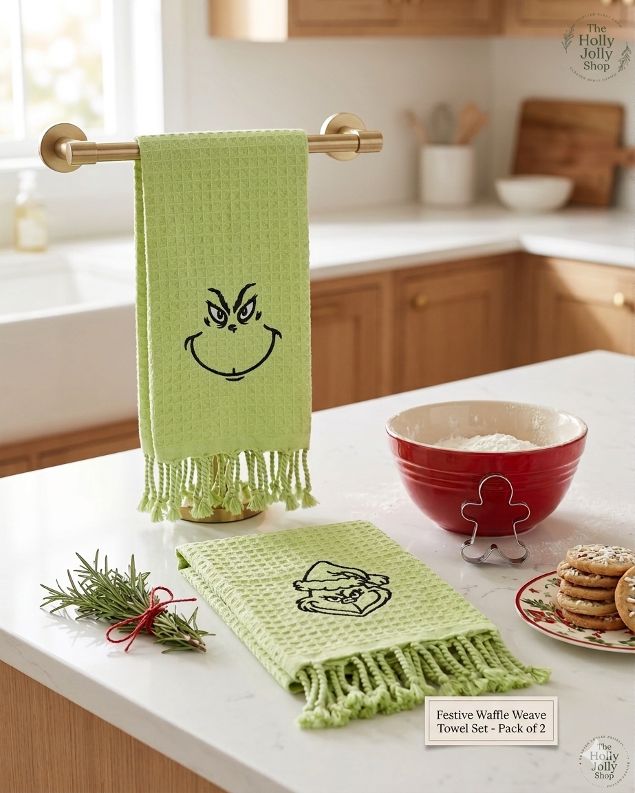 Custom Embroidered Dish Towel set Mr Grinch