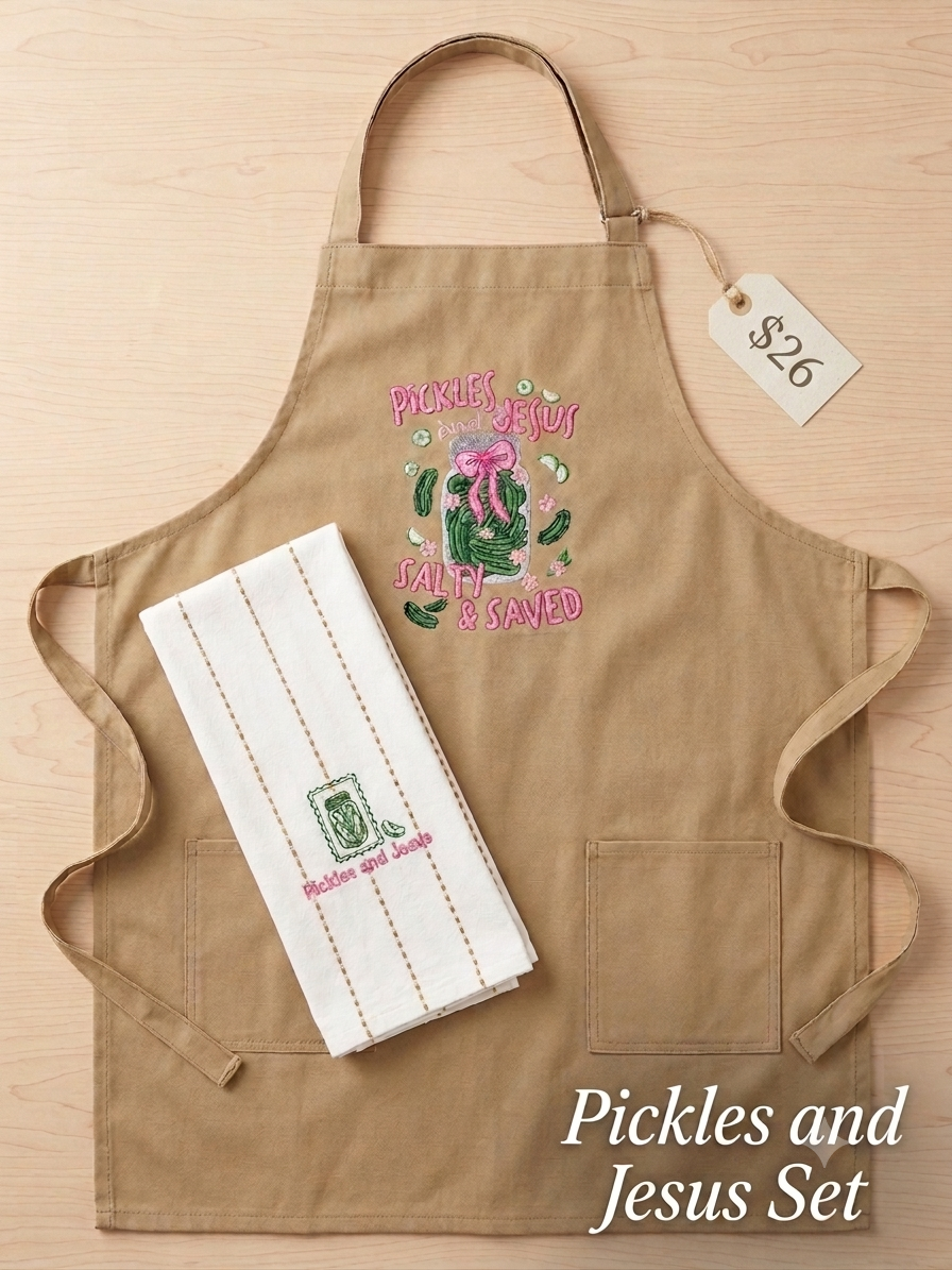 Pickles and Jesus Apron Set