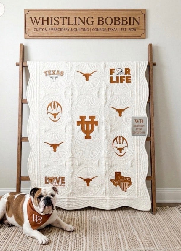 Custom Embroidered Texas Longhorns Heirloom Quilt / personalize