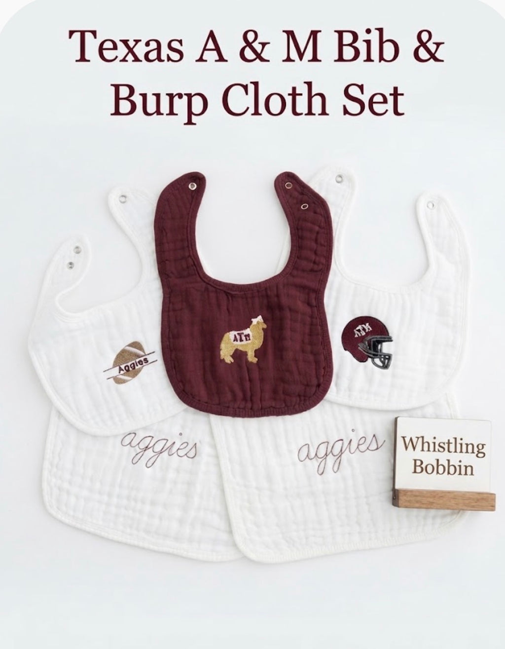 Texas A and M embroidered bib and burp cloth set