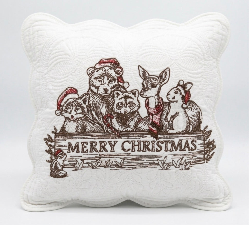 Custom Embroidered Woodland Animal Christmas Pillow
