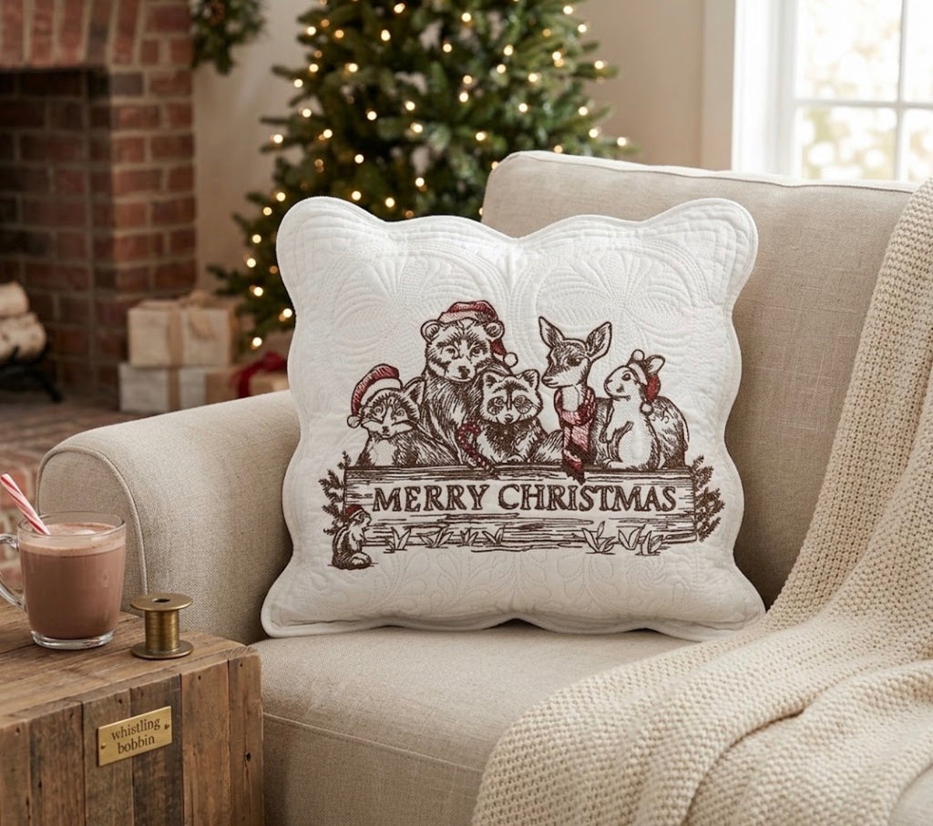 Custom Embroidered Woodland Animal Christmas Pillow