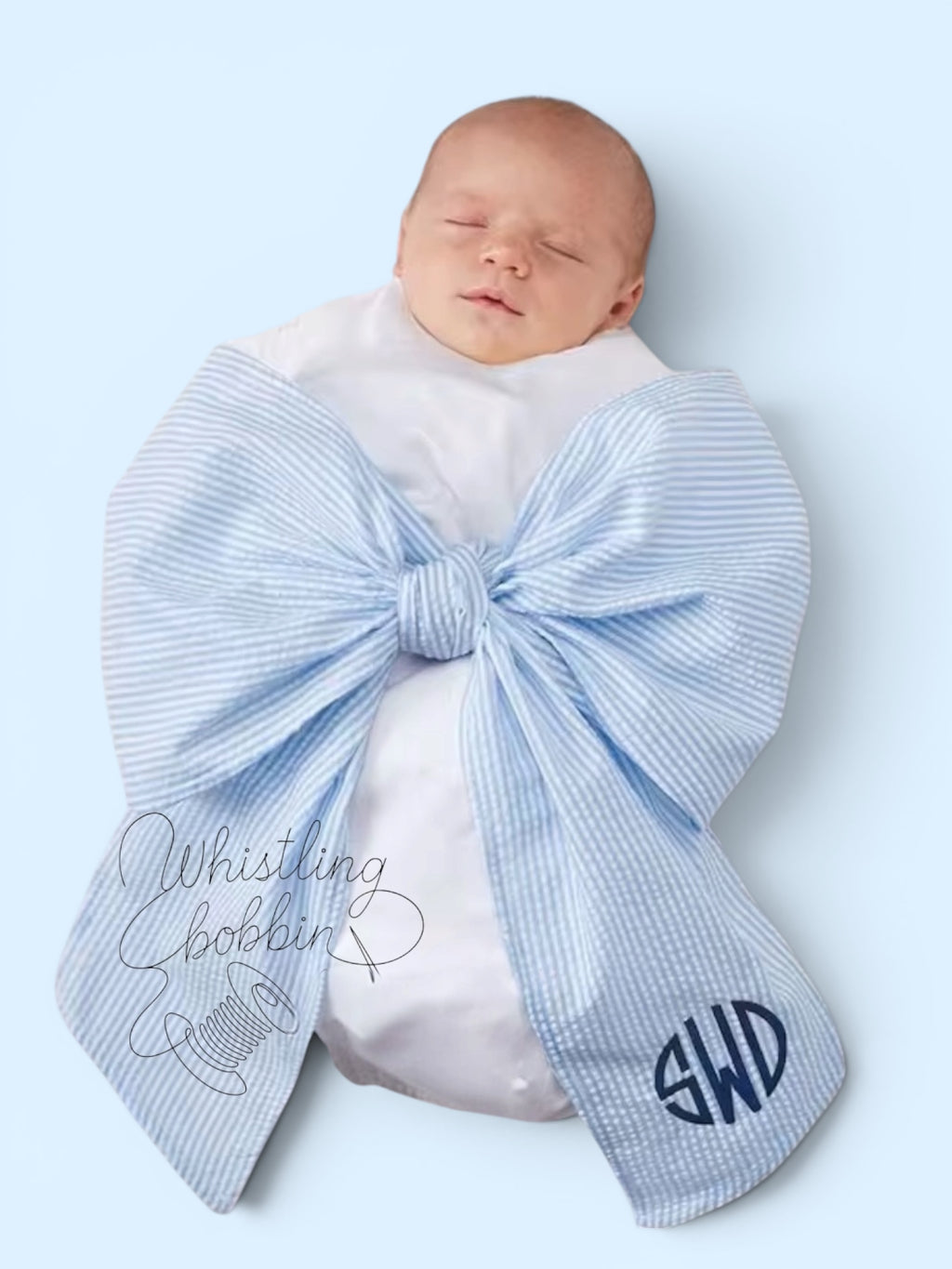 BLANKS Large BLUE Seersucker Swaddle/ Wreath Sashes 76x6.5