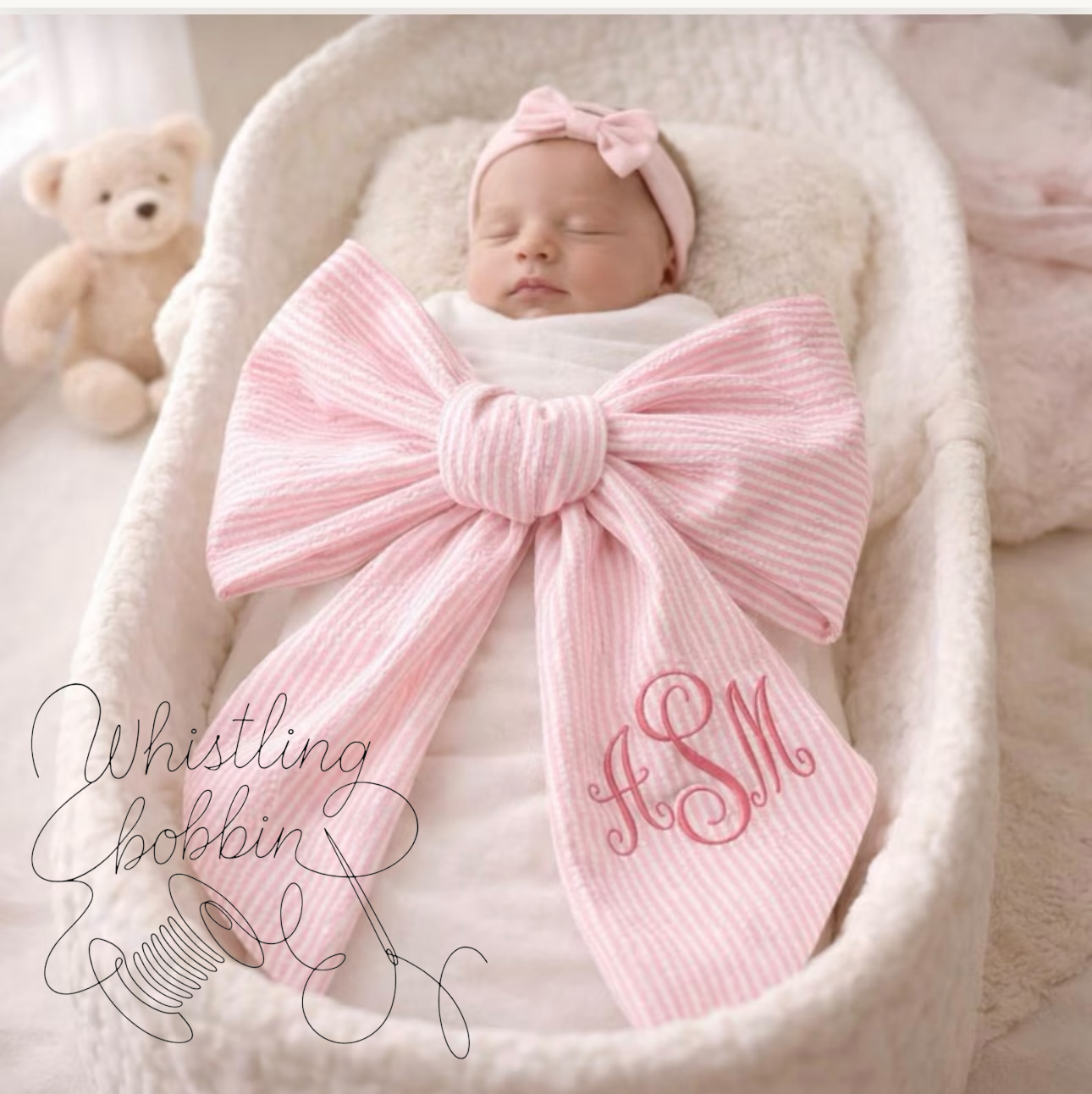 BLANKS Large PINK Seersucker Swaddle Sash  76x 6.5