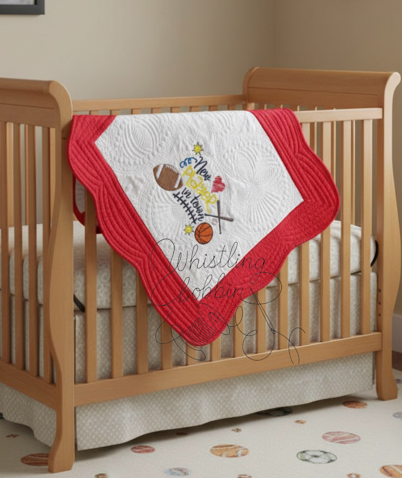 NEW PLAYER IN TOWN Custom Embroidered Sports Heirloom Quilt