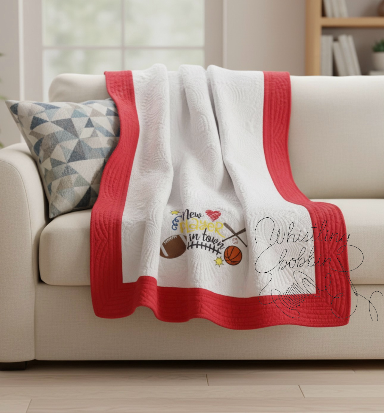 NEW PLAYER IN TOWN Custom Embroidered Sports Heirloom Quilt