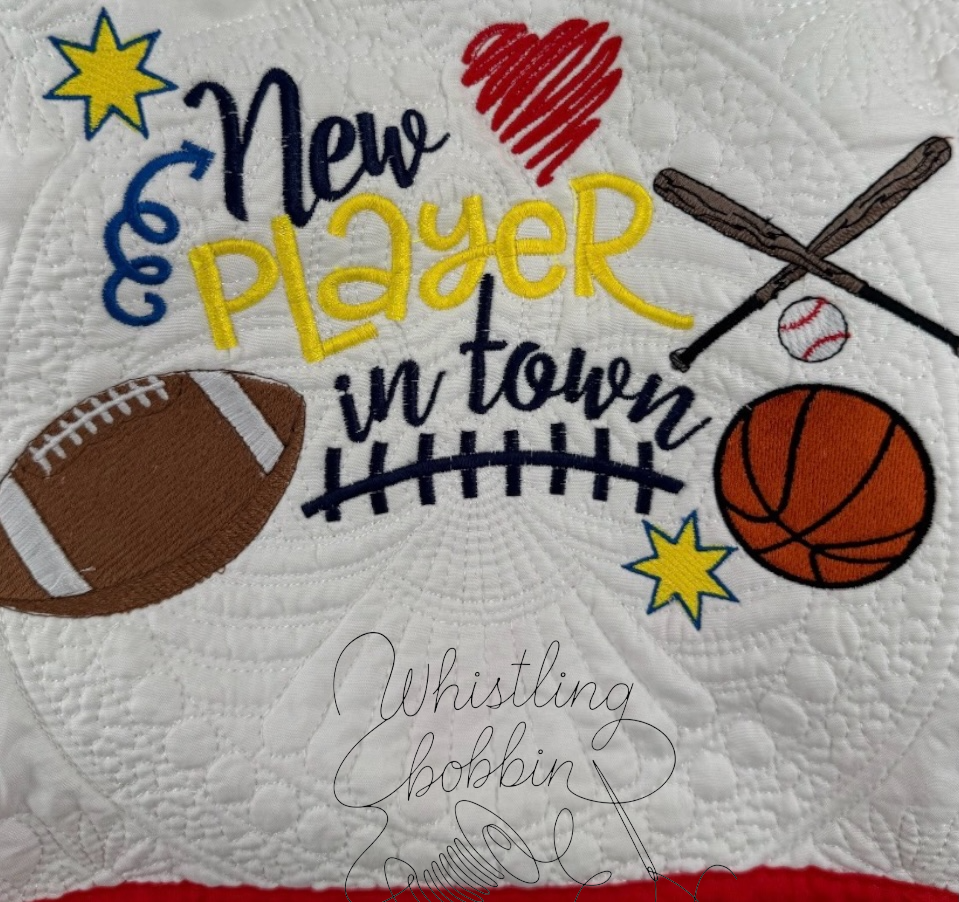 NEW PLAYER IN TOWN Custom Embroidered Sports Heirloom Quilt