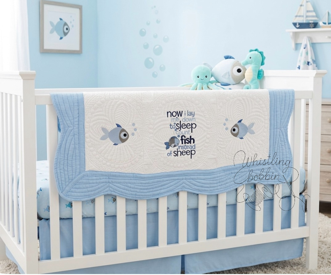 Custom Embroidered I COUNT FISH INSTEAD OF SHEEP heirloom quilt