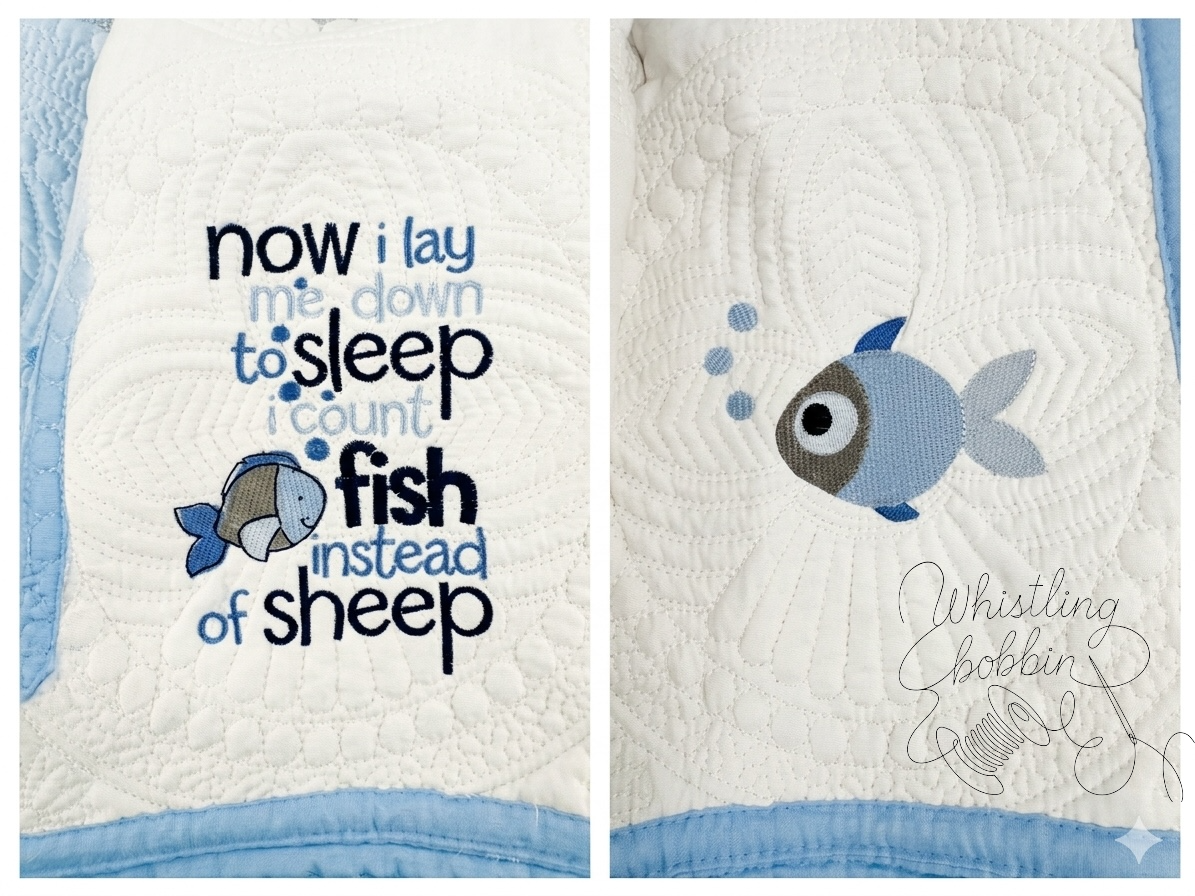 Custom Embroidered I COUNT FISH INSTEAD OF SHEEP heirloom quilt