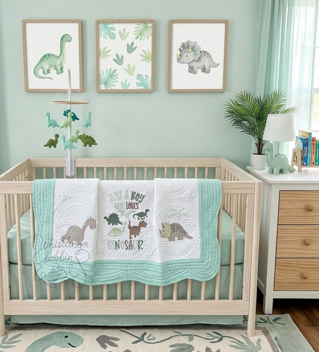 Custom Embroidered Dinosaur Heirloom Quilt 35x46
