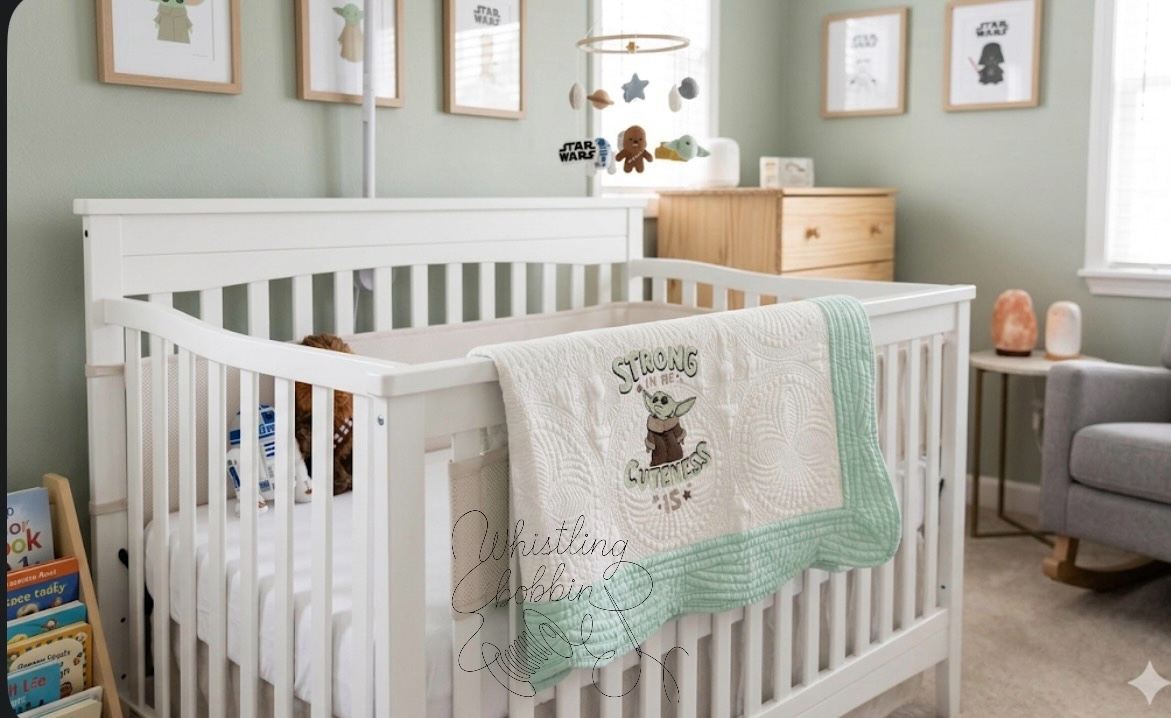 Custom Embroidered STRONG In ME CUTENESS IS Baby Yoda quilt