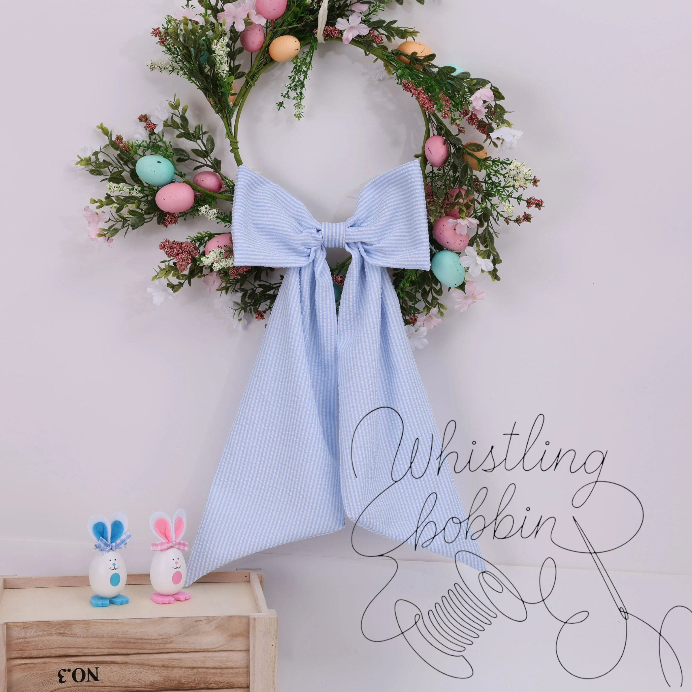 BLANKS Large BLUE Seersucker Swaddle/ Wreath Sashes 76x6.5