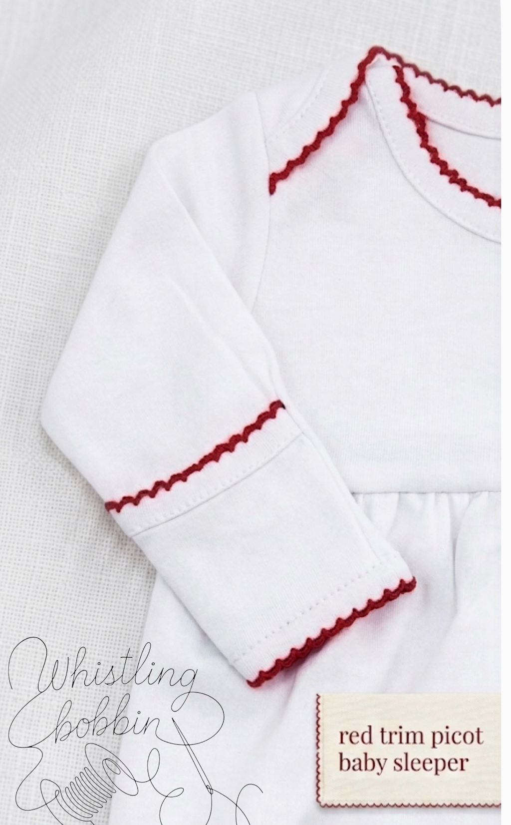 Wholesale Picot Trim Newborn Sleeper White / Red