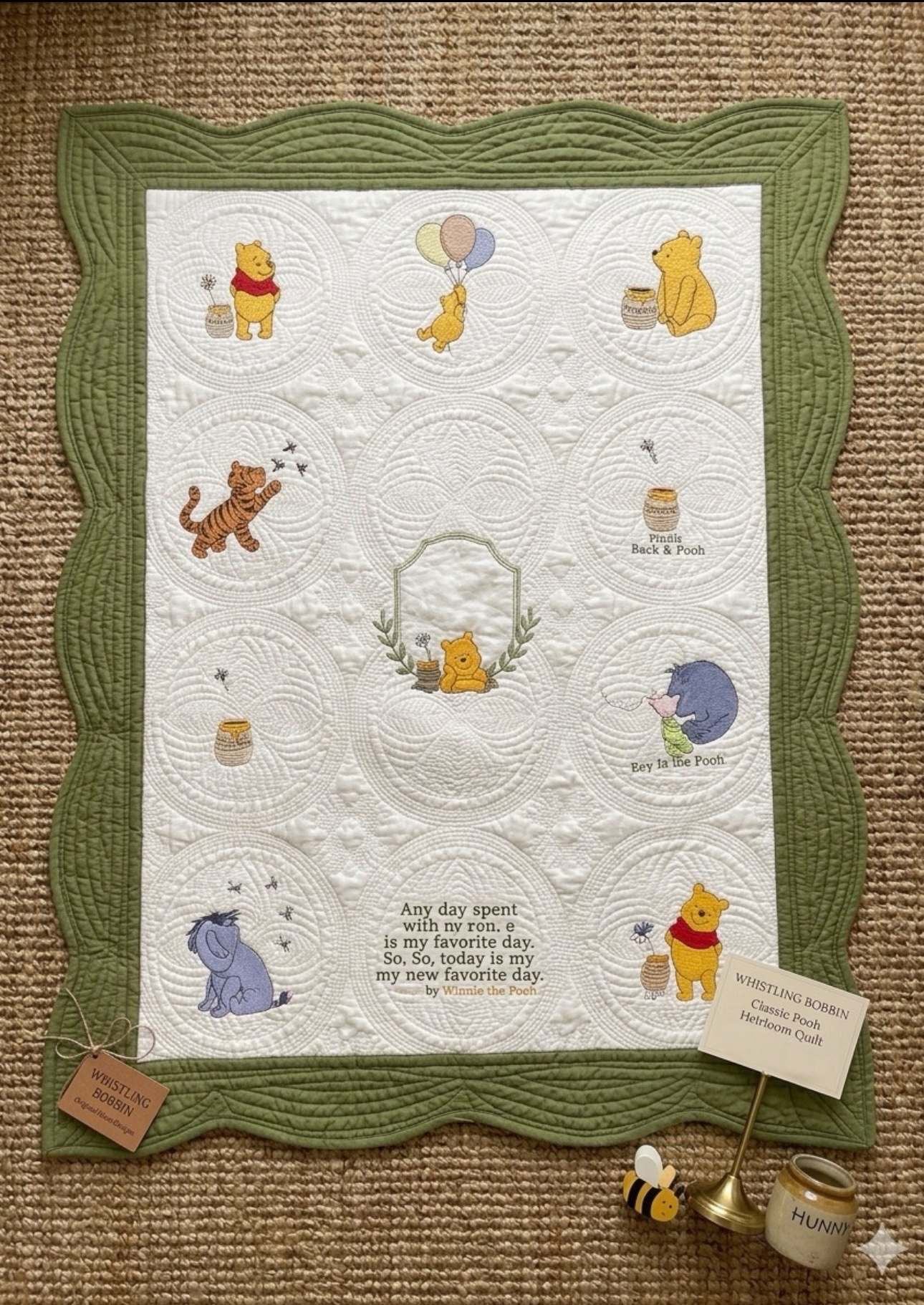Made to Order Custom Embroidered Winnie the Pooh Heirloom Quilt