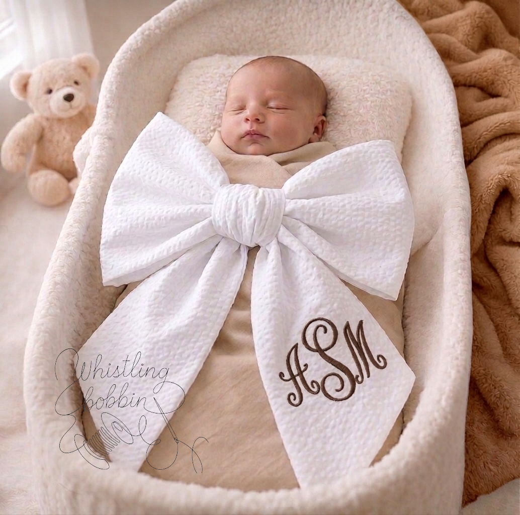 Large White Seersucker Swaddle Sash / Wreath Sash 75x6.5