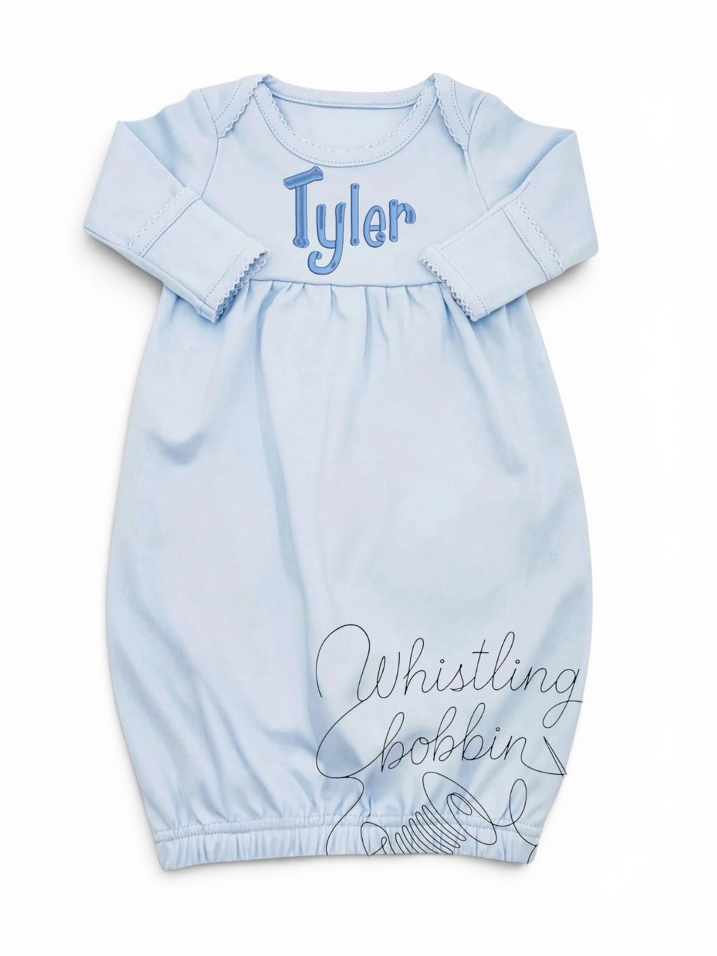 Personalized Picot Trim Newborn Sleeper Blue / Blue