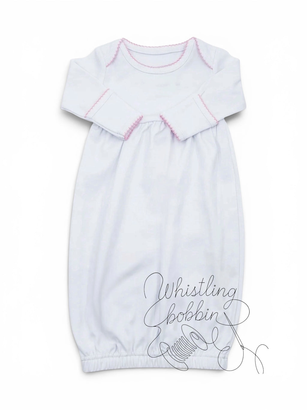Wholesale Picot Trim Newborn Sleeper White/ Pink