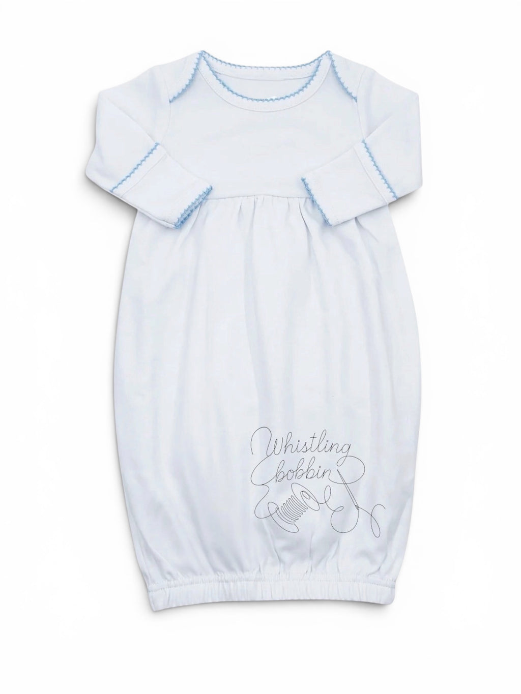 Personalized Picot Trim Newborn Sleeper White / Blue