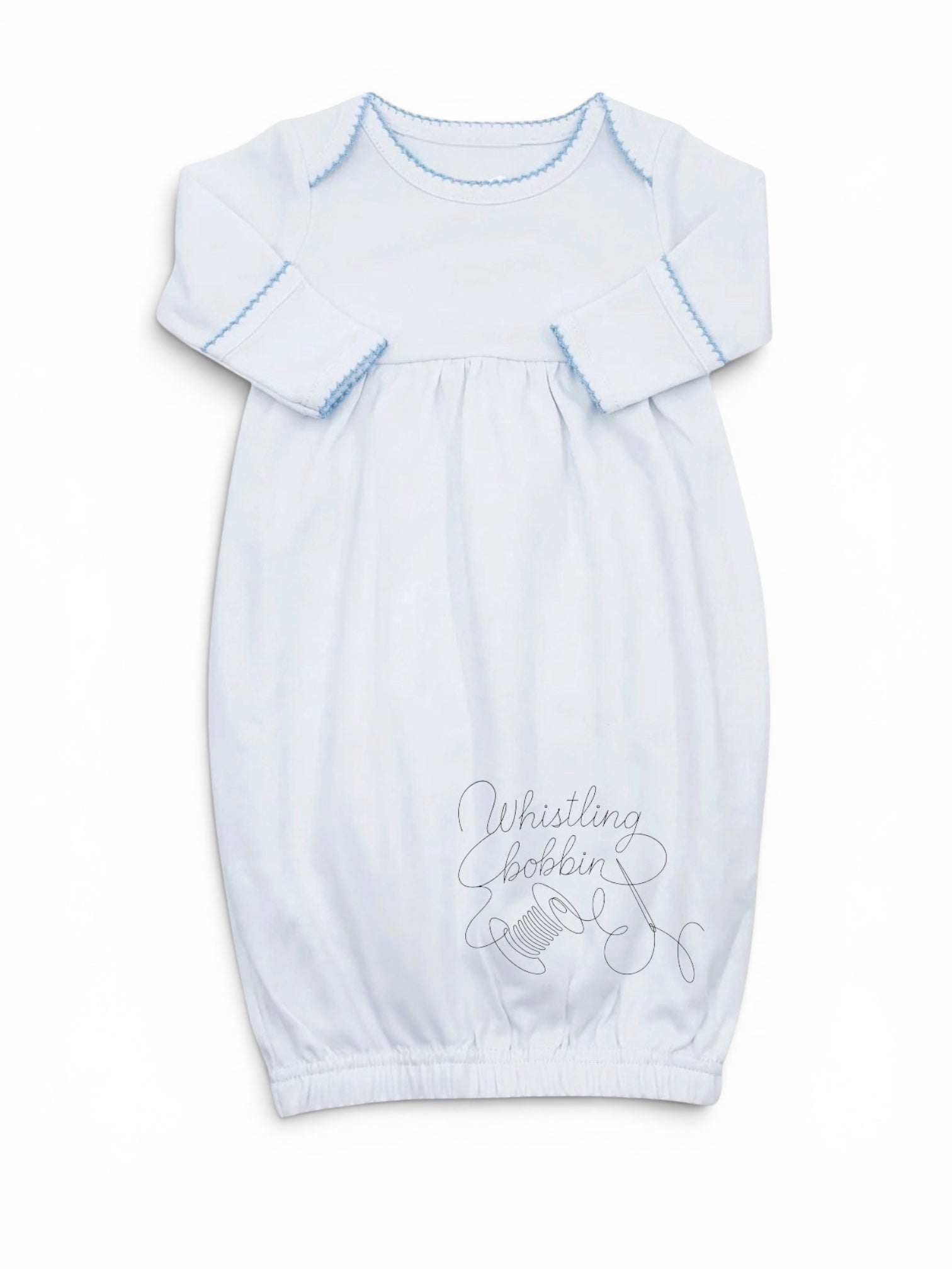 Personalized Picot Trim Newborn Sleeper White / Blue