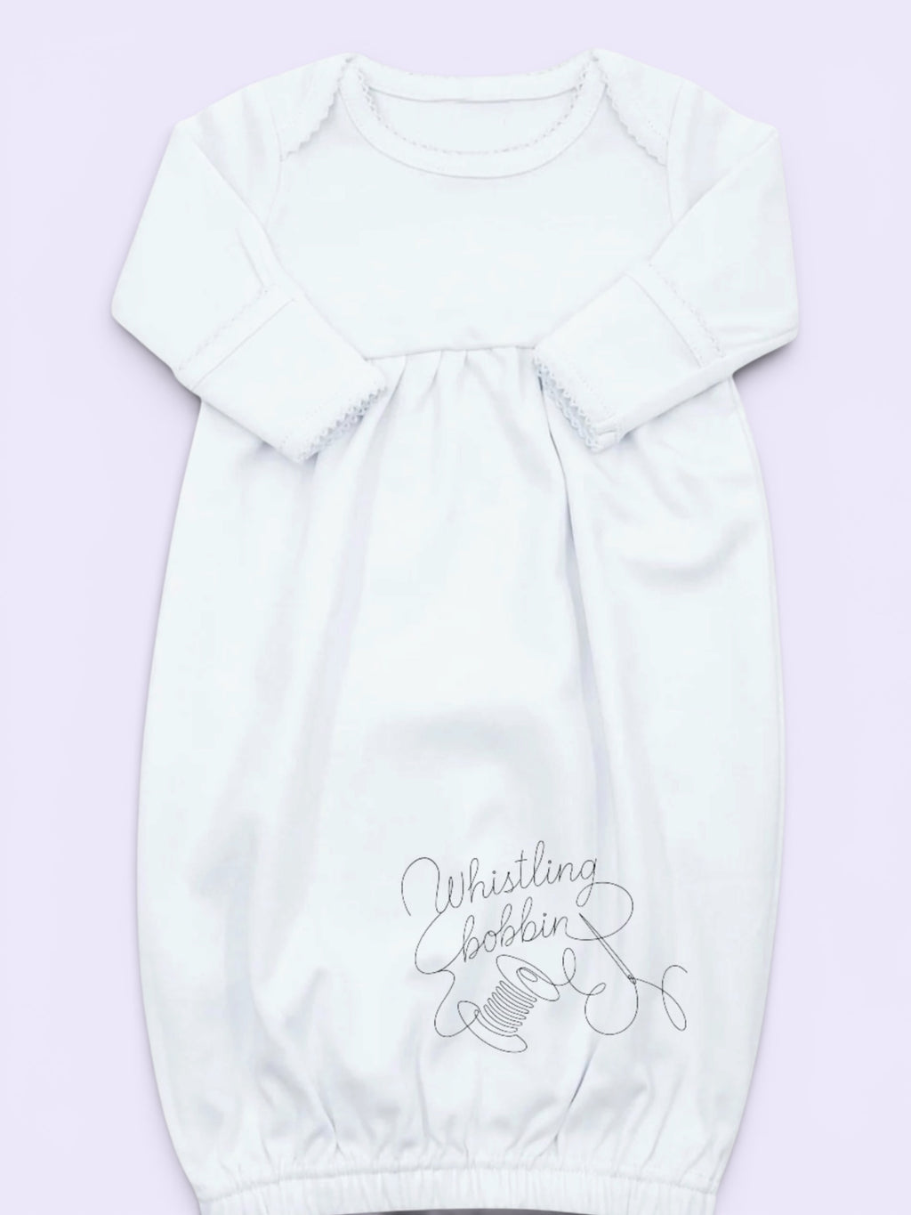 Personalized Picot Trim Newborn Sleper White / White
